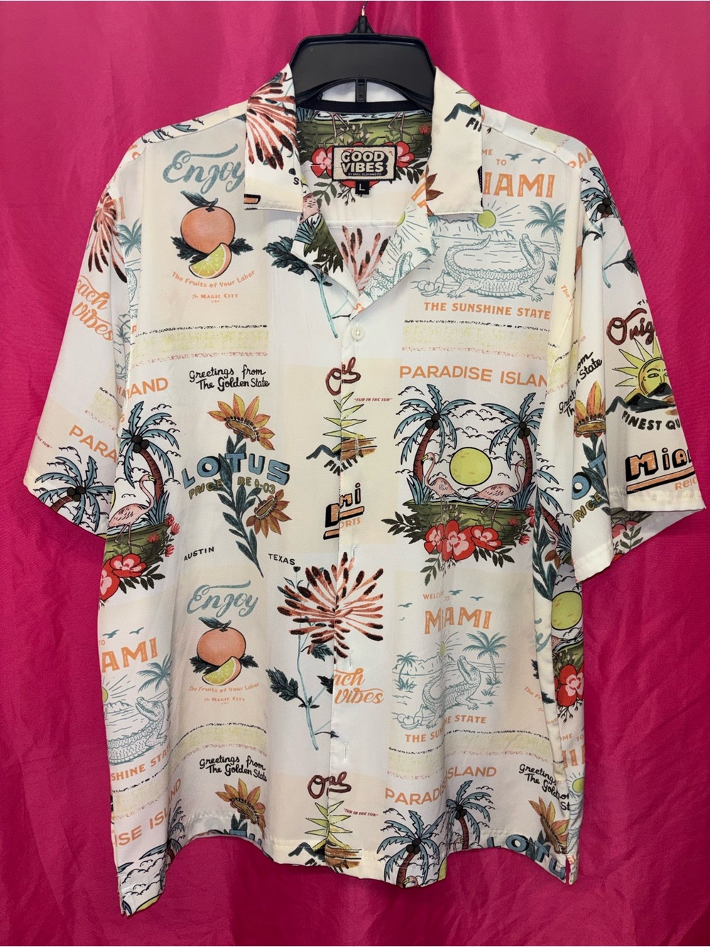 Good Vibes Cream Tropical Print Camp Shirt